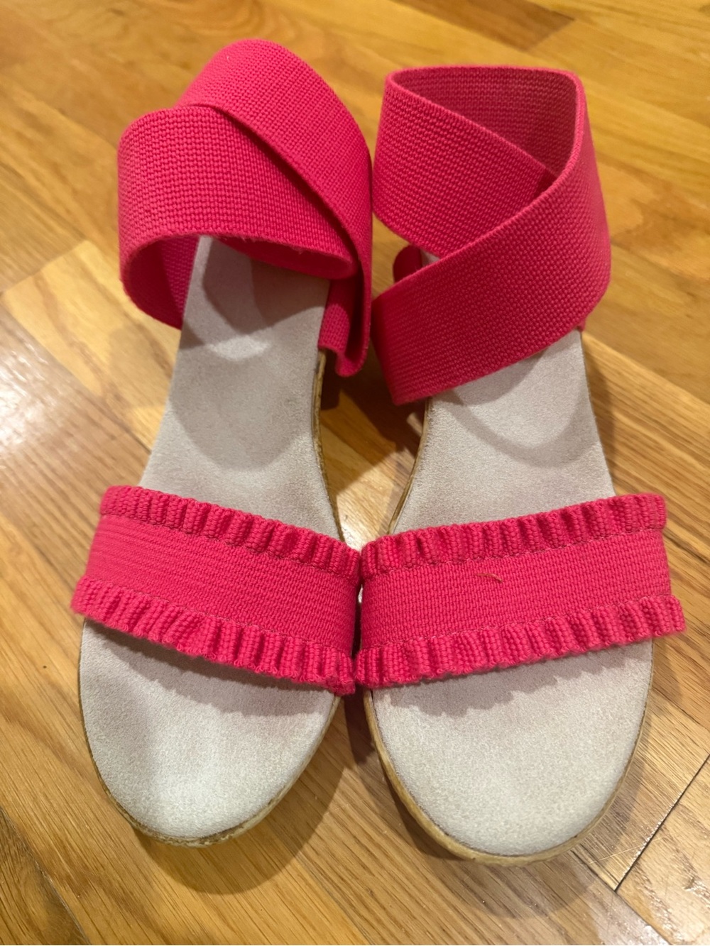 CHARLESTON SHOE CO. Carolina Hot Pink Elastic Strap Wedge Sandals